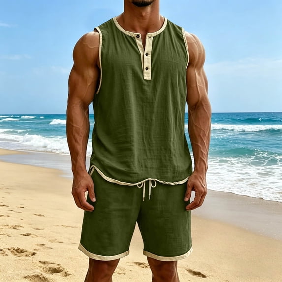 Avirosel Men's Casual Solid Color Sleeveless Round Neck T-shirt and ...