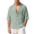 thumbnail image 1 of Avirosel Men's Cuban Camp Collar Shirt Short Sleeve Casual Summer Button Down Gauze Shirt with Pockets Breathable Relaxed Fit Vacation Top Green, 1 of 8