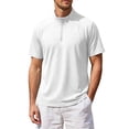 thumbnail image 1 of Avirosel Men's Golf Shirt Casual Zip Up Moisture Wicking Short Sleeve Stand Collar Lightweight Mens Polo Shirt White, 1 of 5