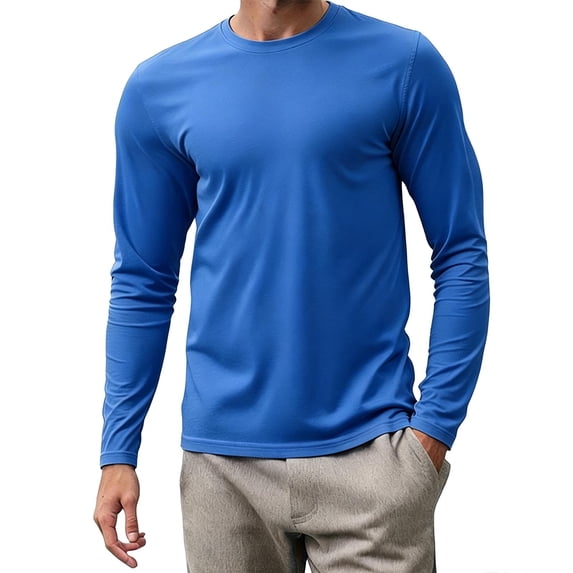 Avirosel Men's Lightweight Quick Dry Mesh Shirts Casual Long Sleeve Workout Athletic Tops for Gym Running Blue