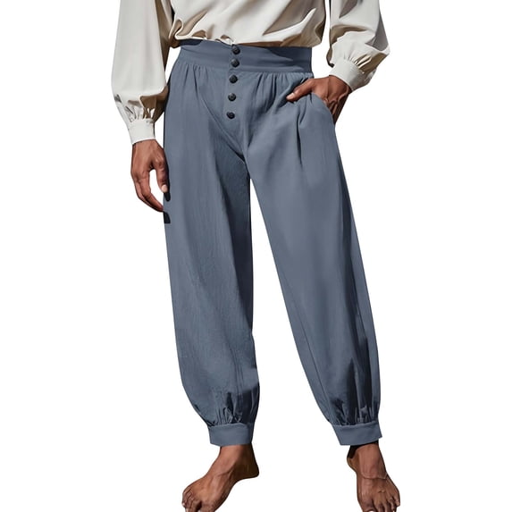 Avirosel Men's Medieval Pirate Pants Loose Renaissance Viking Halloween Gothic Costume Trousers Gray