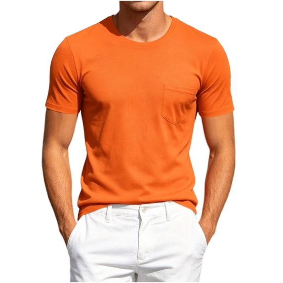 Avirosel Men's Pocket Basic T Shirts Casual Short Sleeve Breathable Crewneck Running Sports Mesh T-Shirt Orange