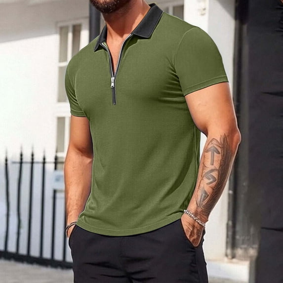 Avirosel Men's Solid Color Color Blocking Zipper Sports Shirt, Lightweight Breathable Fabric for Casual Outdoor Exercise