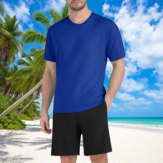 Avirosel Men's Workout Athletic Set Quick Dry Short Sleeve Round Neck Top and Mesh Drawstring Shorts Blue