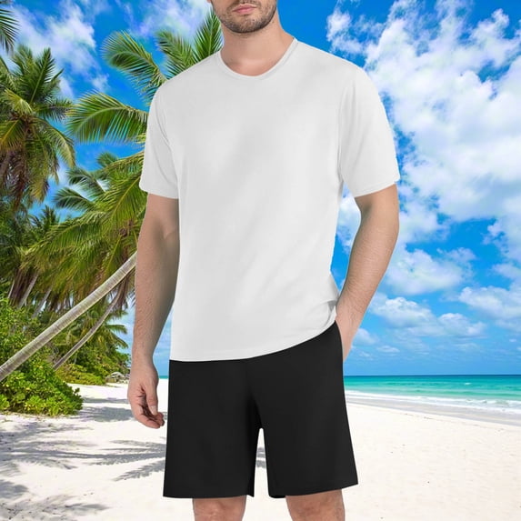 Avirosel Men's Workout Athletic Set Quick Dry Short Sleeve Round Neck Top and Mesh Drawstring Shorts White