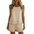 thumbnail image 1 of Avirosel Women's 2 Piece Sets Cotton Ruffle Pajama Set Sleeveless Lace Trim Top and Short Pants Set for Summer Beige, 1 of 9