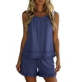 thumbnail image 1 of Avirosel Women's 2 Piece Sets Cotton Ruffle Pajama Set Sleeveless Lace Trim Top and Short Pants Set for Summer Blue, 1 of 9
