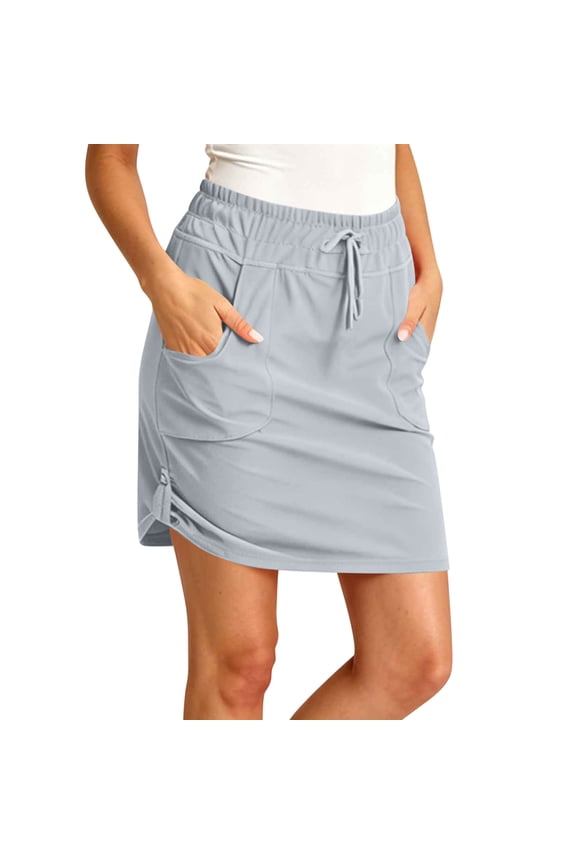 Women's Casual High Waisted Running Skirt Lightweight Elastic Waist Skorts with Pockets for Tennis Golf Workout Vacation Gray