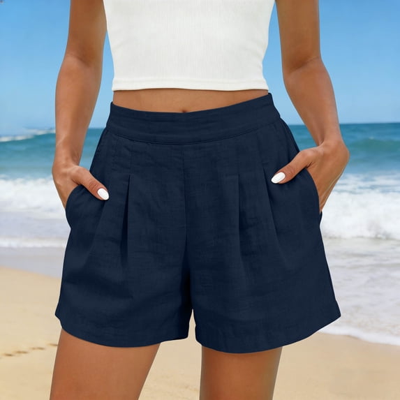 Avirosel Women's Casual High Waisted Shorts with Pleated Front, Soft Textured Fabric, Functional Side Pockets, Perfect for Summer Beachwear and Everyday Outfits