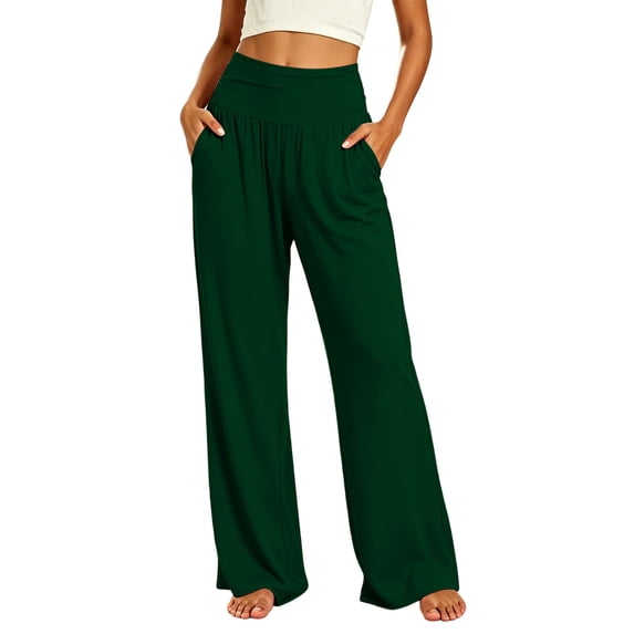 Avirosel Women's Casual Loose Wide Leg Cozy Yoga Pants High Waist Sports Athletic Lounge Pants with Pockets Green