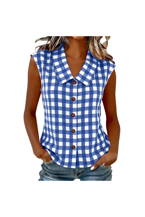 Women's Casual Sleeveless Button Knot Cardigan Top Lightweight Plaid Linen Loose Fit for Summer Wear