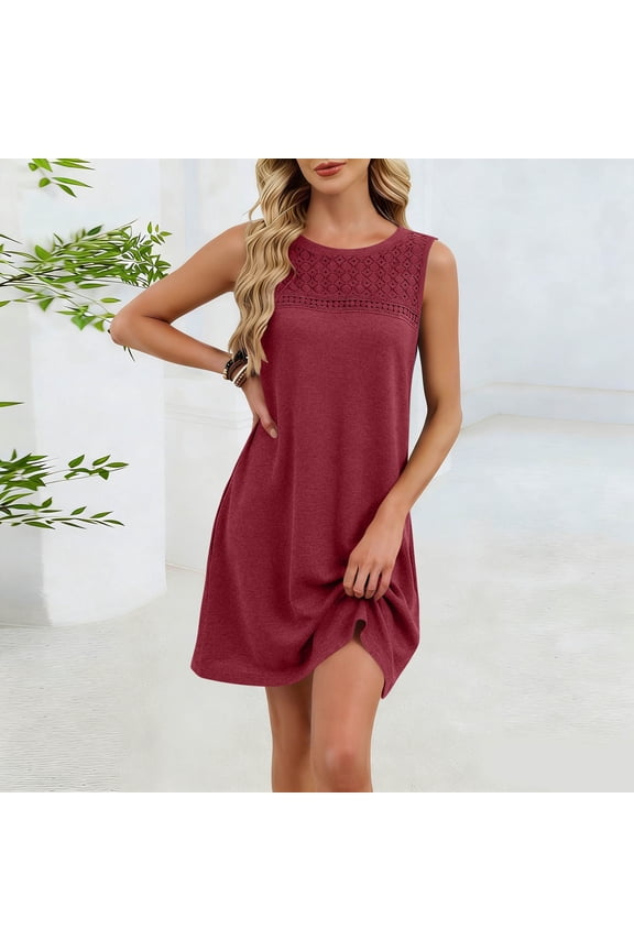 Women's Casual Solid Color Round-Neck Sleeveless Dress, Soft Nylon Material, Ideal for Daily Wear, Parties, and Home