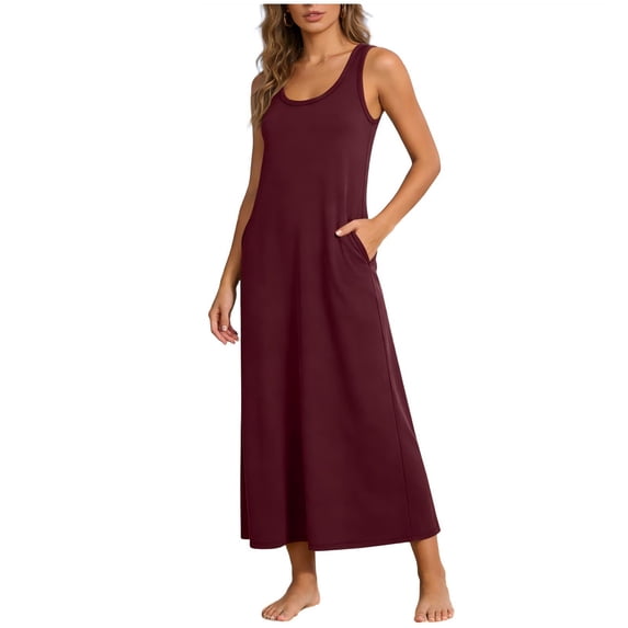 Avirosel Women's Casual Solid Color Sleeveless Ankle Length Dress, Lightweight and Comfortable Polyester, Ideal for Daily Wear, Parties, Weddings, and Vacations