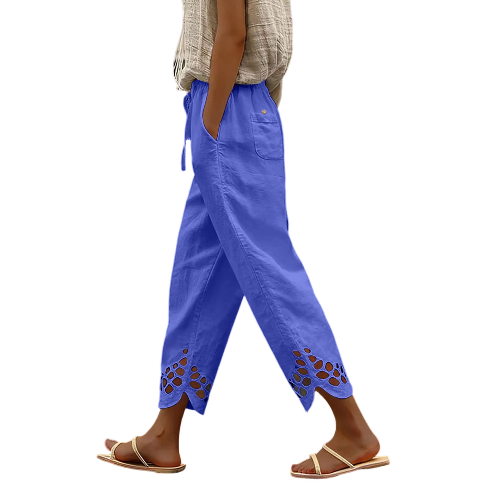 Avirosel Women's Casual Wide Leg High Waisted Linen Pants with Pockets ...