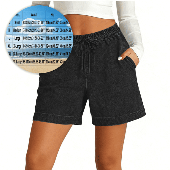 Avirosel Women's Elastic Stretchy High Waisted Cropped Shorts Casual Summer Lightweight Drawstring Shorts with Pockets Light Blue