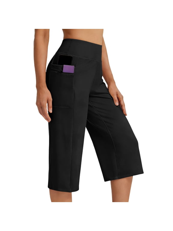 Women's High Waist Yoga Capris Pants Crop Straight Leg Athletic Workout Exercise Leggings