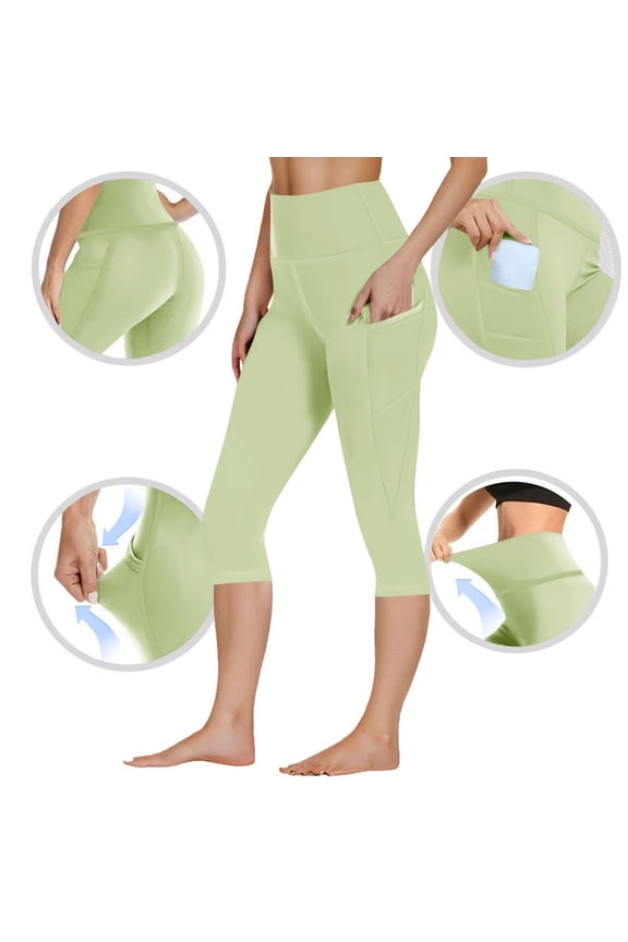 Women's High Waisted Capri Leggings with Pockets Tummy Control Yoga Pants Casual Workout Running Daily Activewear
