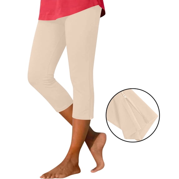 Avirosel Women's High Waisted Yoga Capris Pants Elastic Waist Stretchy Workout Leggings Beige