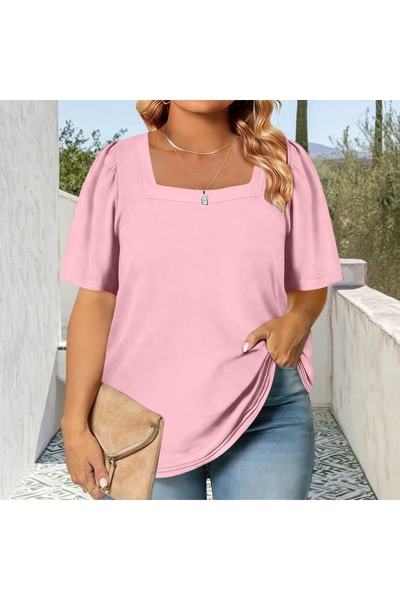 Women's Plus-Size Casual Short Sleeve T-Shirt, Lightweight Polyester Blouse for Spring/Summer, Perfect for Daily Wear and Parties