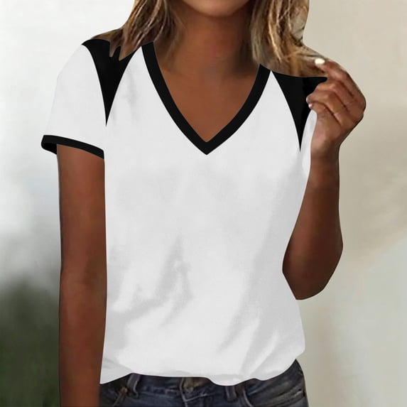 Avirosel Women's Short Sleeve Summer Tops V Neck T Shirts Casual Color ...