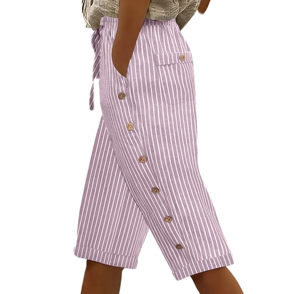 Avirosel Women's Striped Wide-Leg Pants with Pockets, Soft Breathable Fabric, Casual Everyday Wear