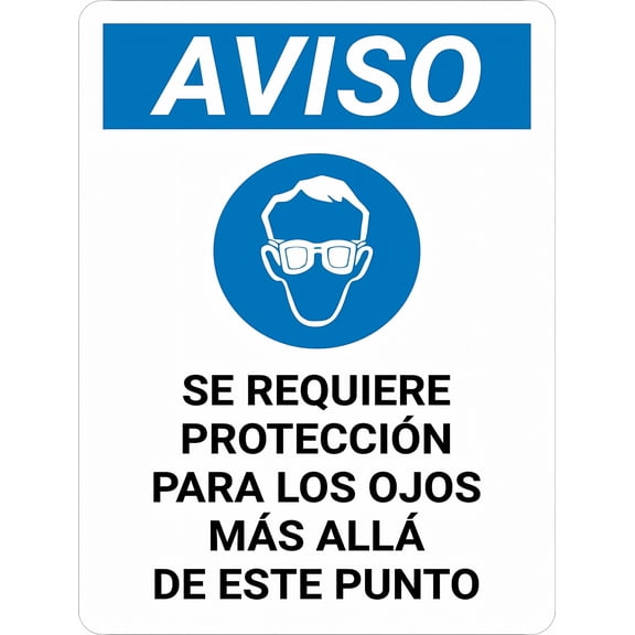 Aviso - Se Requiere Protección para Los Ojos Más Allá de este Punto Vertical 8"x12" Metal Sign, Spanish Safety Sign, Danger Warning Sign, Indoor Outdoor Wall Sign, Man Cave Yard Decor