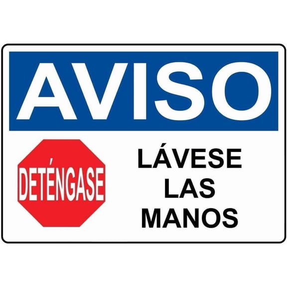 Aviso Stop & Wash Your Hands Sign – 8x12 Inch Reflective Aluminum,UV Protected & Weatherproof,Bilingual Safety Sign for Business or Public Areas