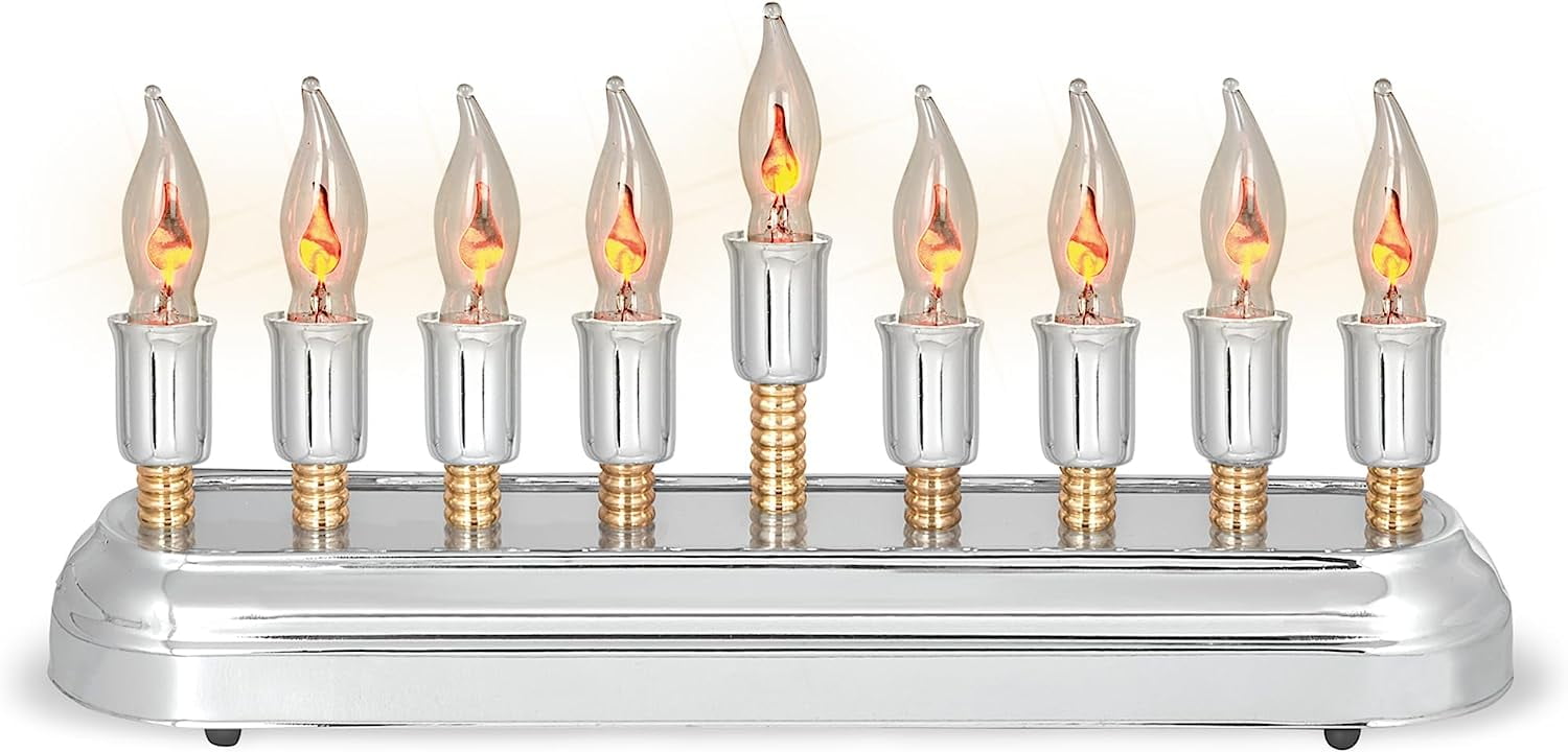 Contemporary Silver and Gold Electric Hanukkah Menorah with Flickering Bulbs