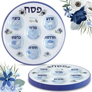 Aviv Judaica Disposable Passover Seder Plates 10.25" Inch Round - Floral Design Multi Pack Passover Plates Durable Plastic Sayder Trays Communal Seder Plates Pesach Table Decorations 6-Pack