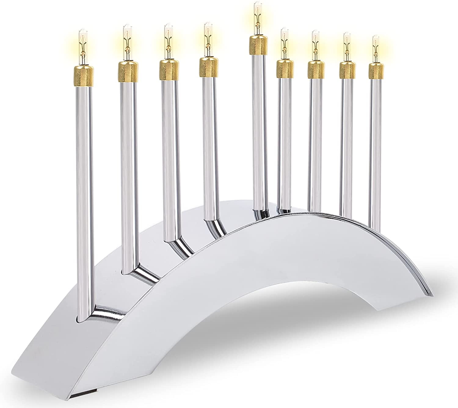 Aviv Judaica Electric Silver Arch Menorah Low Voltage Minorah The Arch Electronic Chanukkiah Designed by Yair Emanuel Electronic Hanukkah Menurah