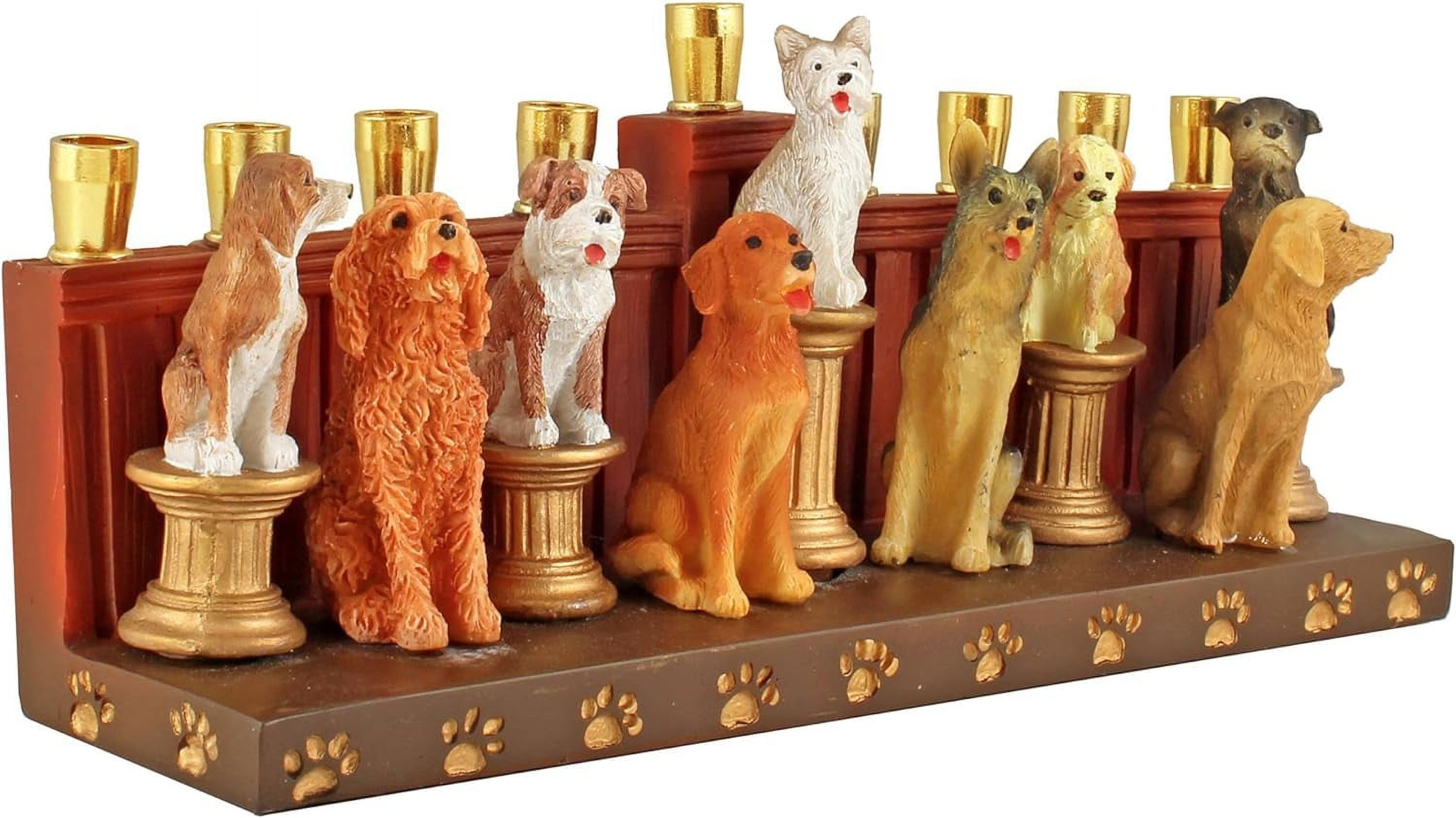 Aviv Judaica Hanukka Dogs and Puppies Themed Menorah Improved Quality Earthenware Candle Holder Menorah for Kids Adults Functional Collectible 3D Sculptured Dogs fits Standard Chanukah Candles Menorah