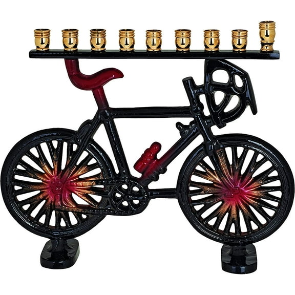 Aviv Judaica Hanukkah Bicycle Menorah Contemporary Hanukkiah Bike Shape menorah Fits Standard Chanukah Candles