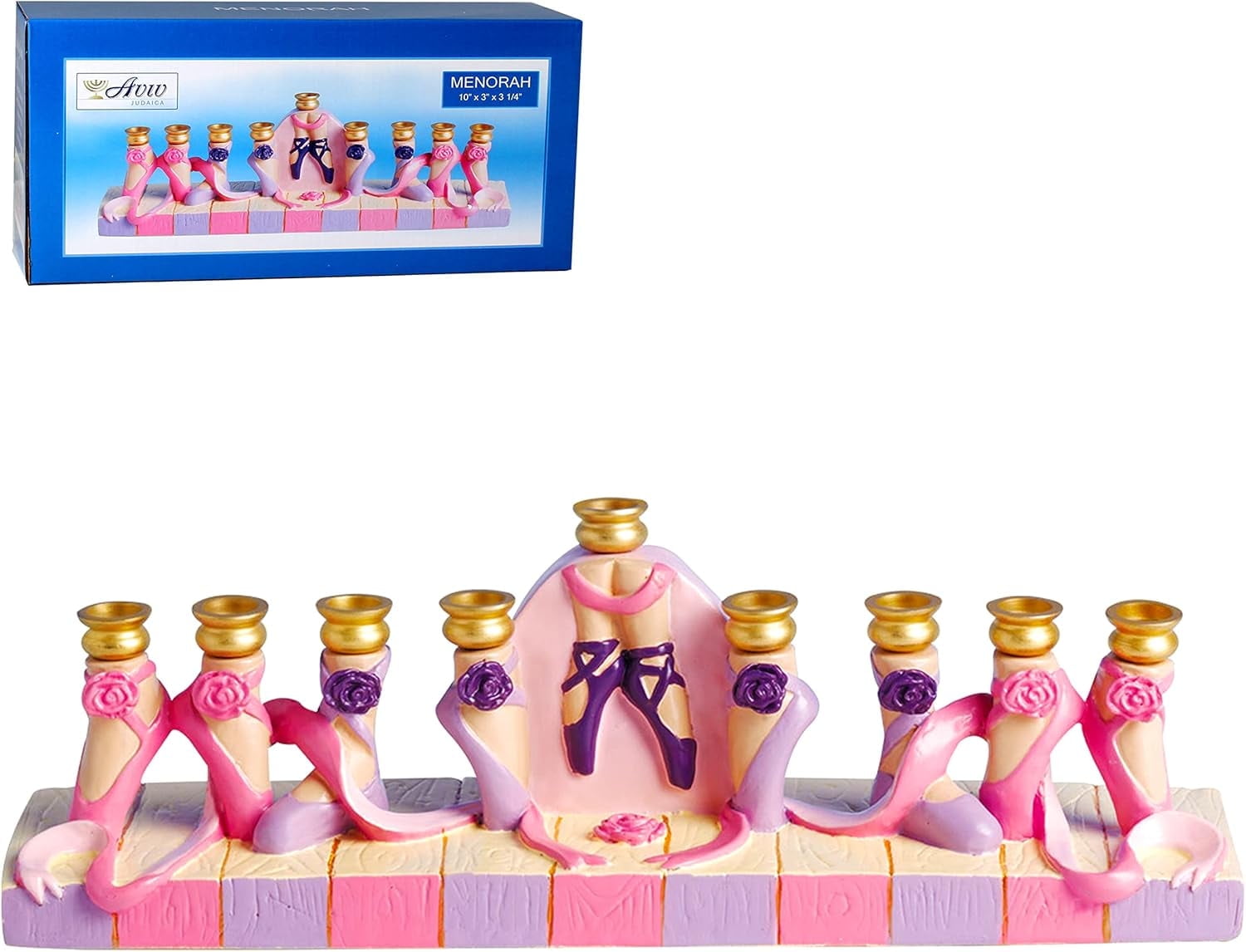 Aviv Judaica Hanukkah Dancing Ballet Menorah 3D Menorah Candle Holder for Girls Ballerina Hanukkiah Fits Standard Chanukah Candles Cute Girl Ballet Shoes Minorah