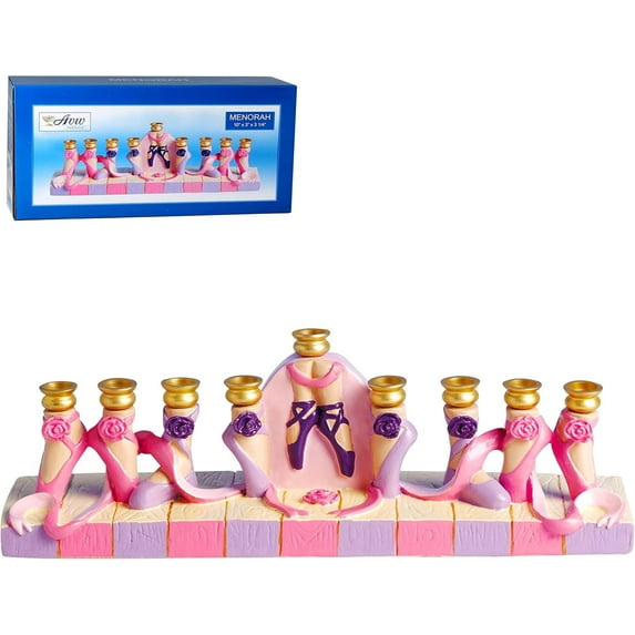 Aviv Judaica Hanukkah Dancing Ballet Menorah 3D Menorah Candle Holder for Girls Ballerina Hanukkiah Fits Standard Chanukah Candles Cute Girl Ballet Shoes Minorah