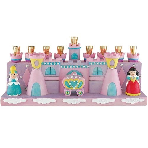 Aviv Judaica Hanukkah The Princess and Castle Menorah Functional Fairy Tale Girls Minorah fits Standard Chanukkah Candles