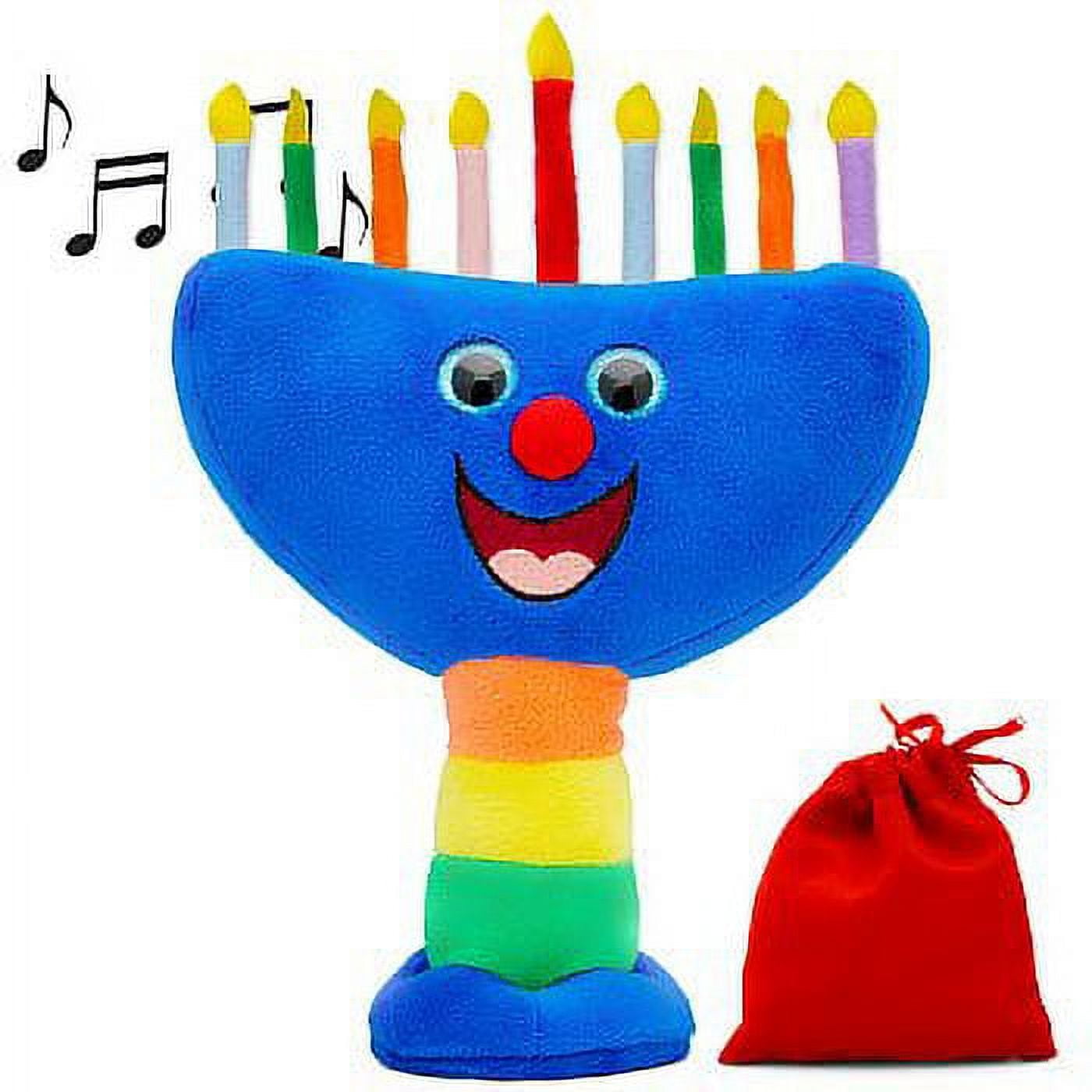 Aviv Judaica Plush Hanukkah Menorah - Musical Menorah Plays 2 Classic Hanukkah Melodies Includes Removable Candles & Candle Bag
