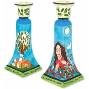 Aviv Judaica Shabbat Beloved Woman of Valor Ceramic Candleholder Set - Artistic Candlesticks Holders by Jessica Sporn fits Thick Tapered Candles for Wedding, Anniversary Valentines Day Gifts