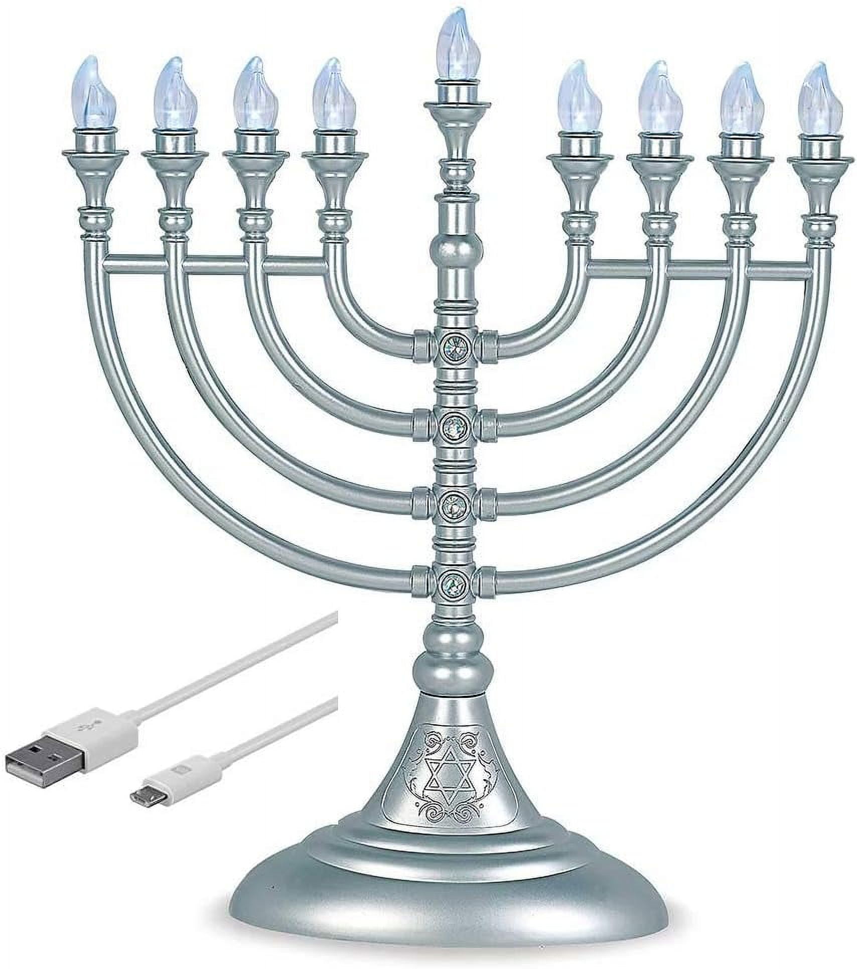 Aviv Judaica Hanukkah LED Electric Menorah USB/Battery Operated, 4