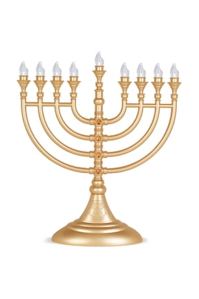 Traditional LED Electric Hanukkah Menorah Powered by Battery or USB Chanukkiah - 4' Micro USB Cable Included Chanukah Lights Minorah Matte Gold