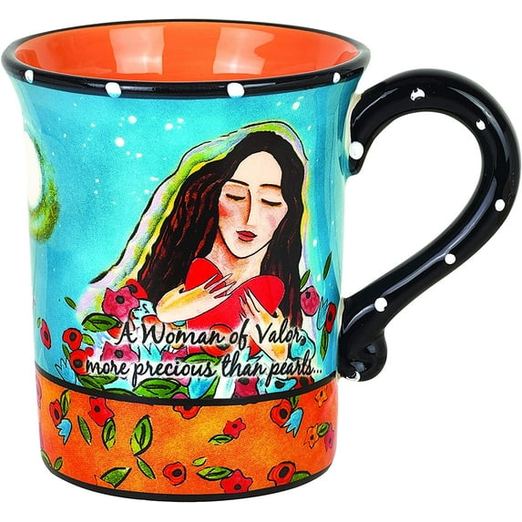 Aviv Judaica Woman of Valor Ceramic 14 oz Coffee Mug Design by Jessica Sporn - Eishet Chayil Beloved Woman Hot Drink Cup Womens Day Judaica Gift for Mothers Day, Valentine's Day, Wedding, Anniversary