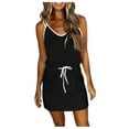 thumbnail image 1 of Aviva Women Casual Solid Dress V-Neck Sleeveless Loose Strap Pocket Mini Dress, 1 of 3