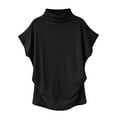 thumbnail image 1 of Aviva Women Turtleneck Short Sleeve Cotton Solid Casual Blouse Top T Shirt Plus Bk/L, 1 of 3