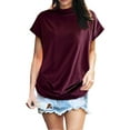 thumbnail image 1 of Aviva Women Turtleneck Short Sleeve Cotton Solid Casual Blouse Top T Shirt Plus Rd/L, 1 of 3