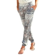 Aviva Women Waist Printing Easy Trousers Long Pants Boho Beach Pockets Pants