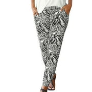 Aviva Women Waist Printing Easy Trousers Long Pants Boho Beach Pockets Pants