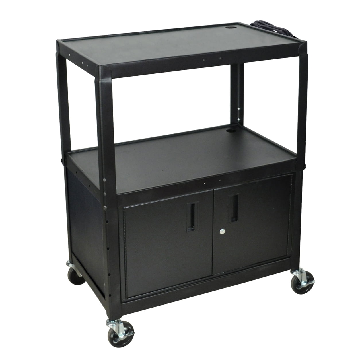 Black Adjustable Height Steel Projector Cart with Locking Cabinet