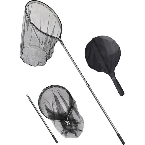 Avlcoaky Saltwater Fishing Net Large Fishing Net with Telescoping Handle Cat Catcher Net Trap Chicken Net Rubber Landing Net Big Kayak Fish Net Extends to 108.6in, Net Depth 35.4in