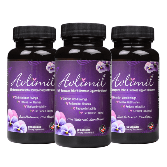 Avlimil Hormone Balance & Menopause Support Supplement - Relief from Mood Swings, Hot Flashes, Night Sweats - Isoflavones, Black Cohosh, Valerian, Red Clover, Lemon Balm - 60 Capsules (3 Pack)