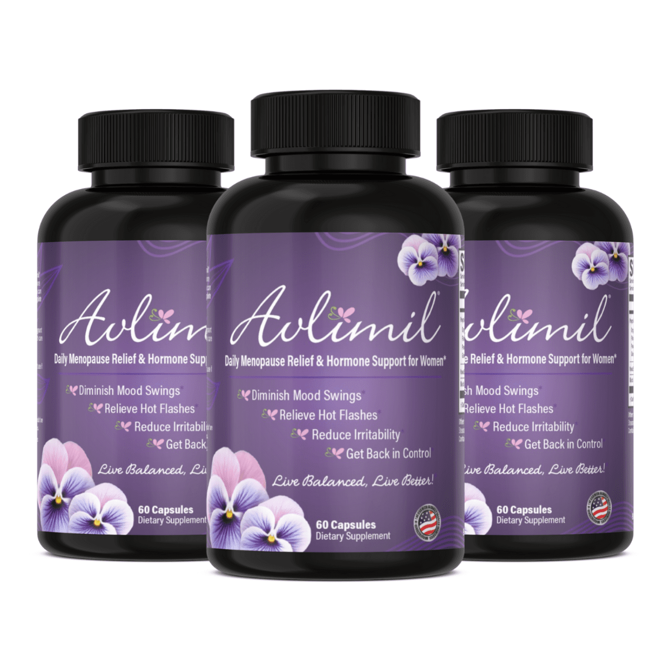 Avlimil Hormone Balance & Menopause Support Supplement - Relief from Mood Swings, Hot Flashes, Night Sweats - Isoflavones, Black Cohosh, Valerian, Red Clover, Lemon Balm - 60 Capsules (3 Pack)