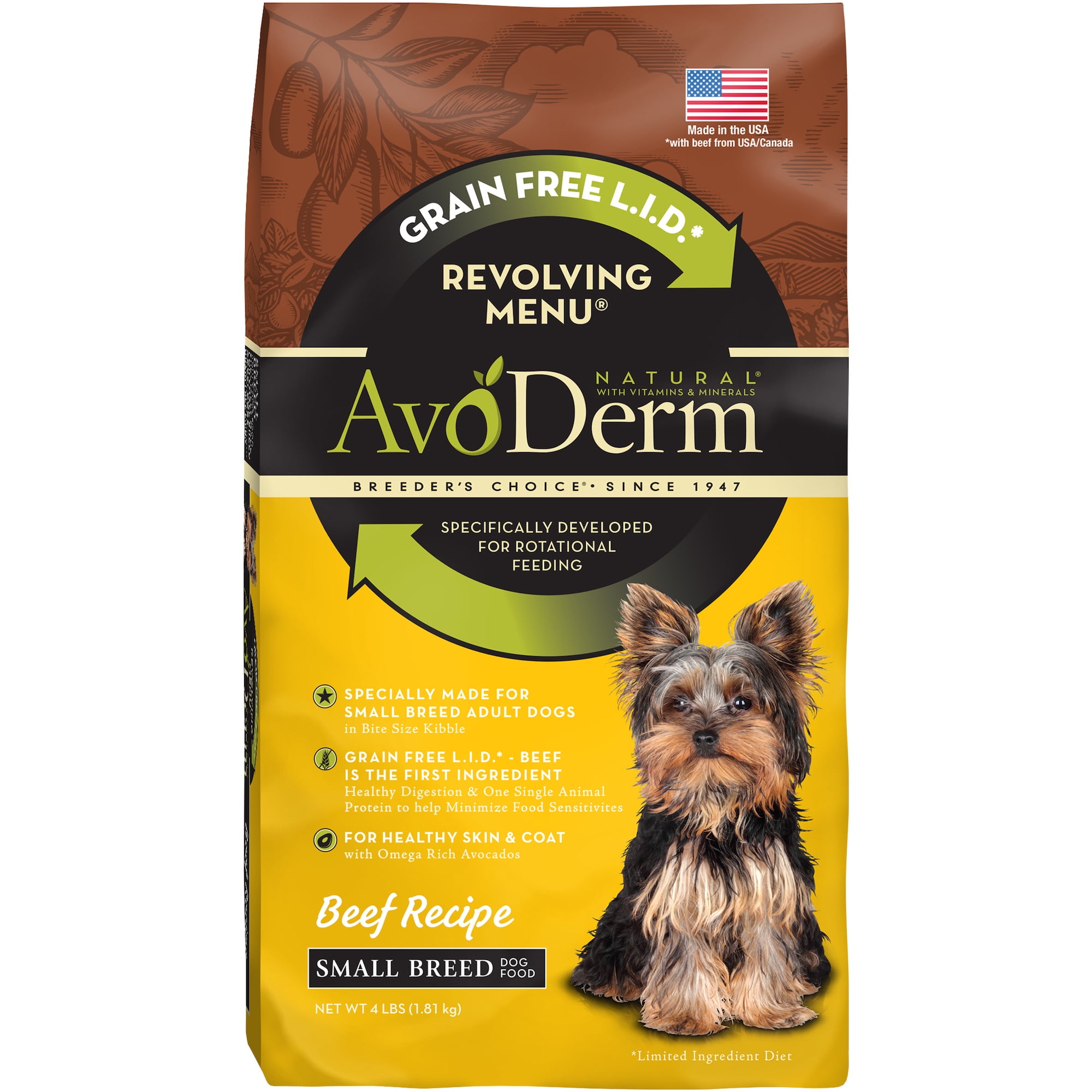 AvoDerm Natural Revolving Beef Recipe Menu for Small Breed Adult Dog Food, 4 lb.